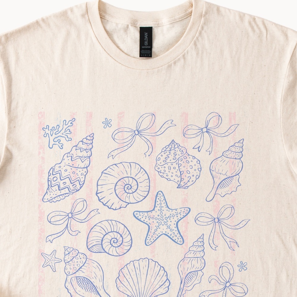 The Sea Is Calling Nautical Graphic Tee Coastal Shells Starfish Design